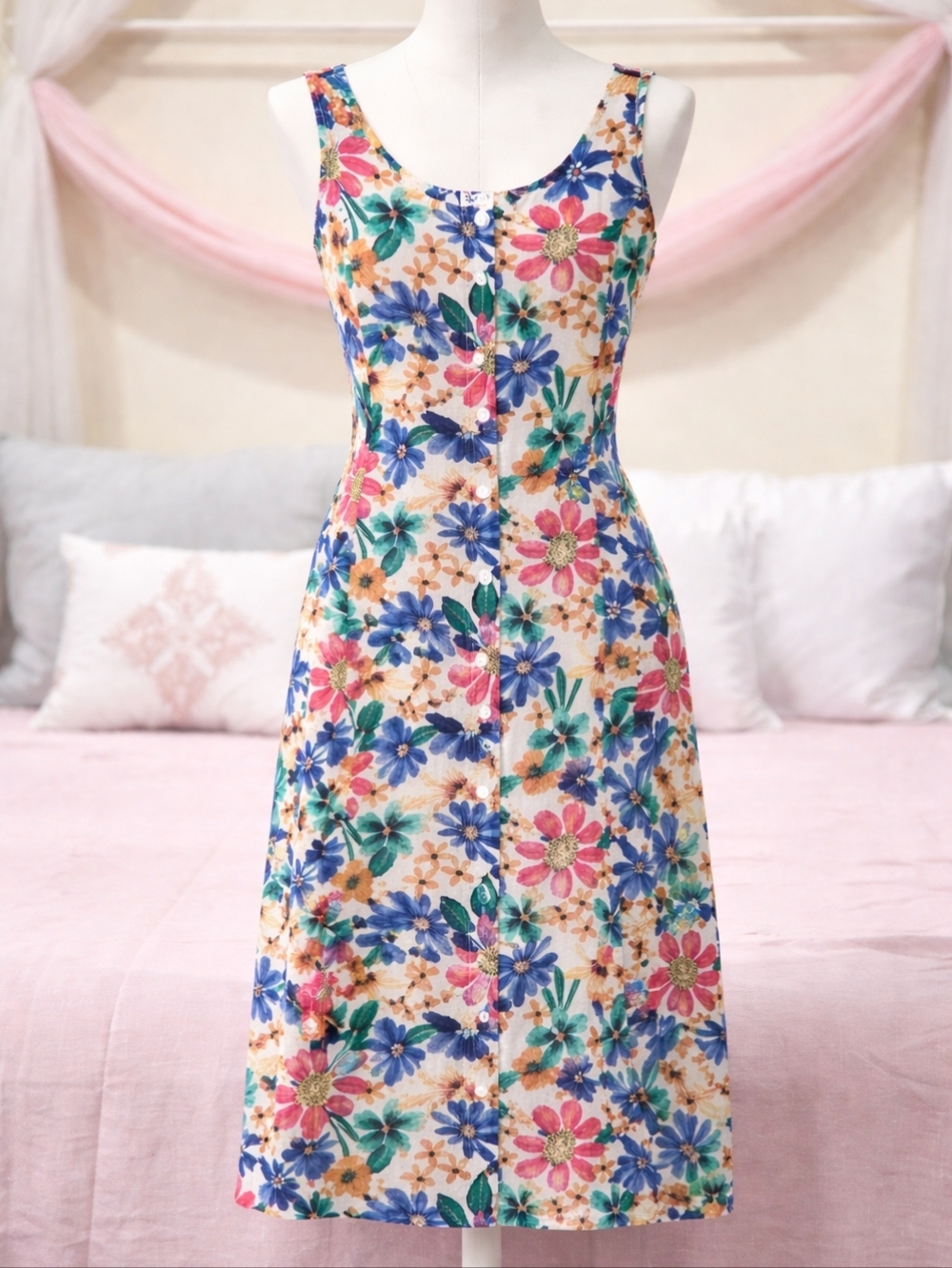 Vintage BLAIR Floral Button Front Midi Dress w/ Pockets Size Womens Small
